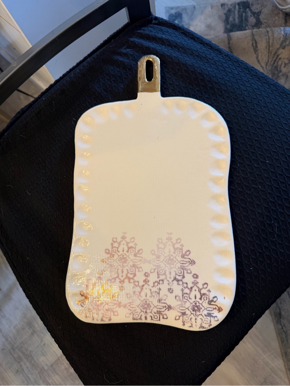 Anthropologie White Ceramic Serving board with Subtle mauve Accent